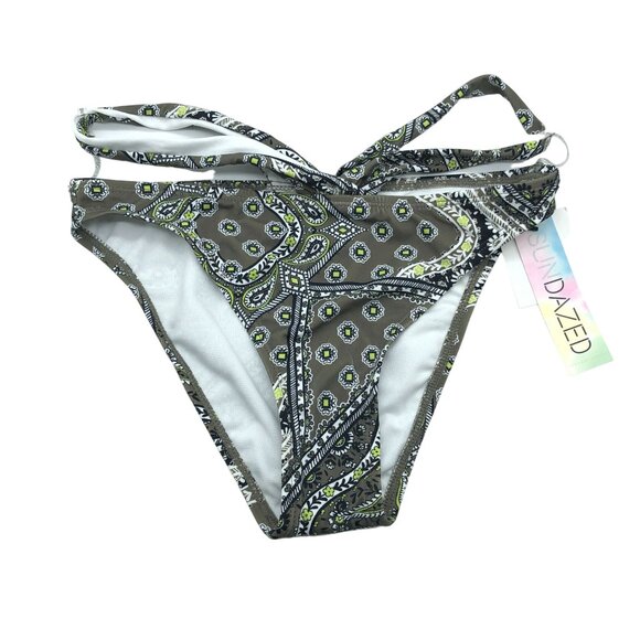 Sundazed Riley Bottom Bikini Swimsuit Green Paisley Print Size S Strappy Sides - Picture 3 of 8
